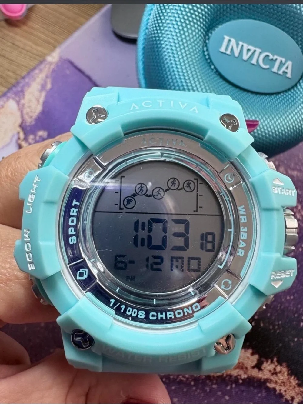 🩵 Ativa Men's Digital Sport Watch in Light Blue with case & wheel keychain